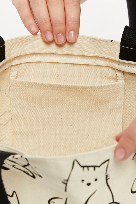 Zoozie Bags 2207 Bolsa de Bolso 100% Algodón, Crema y Negro, 38x42x8 cm
